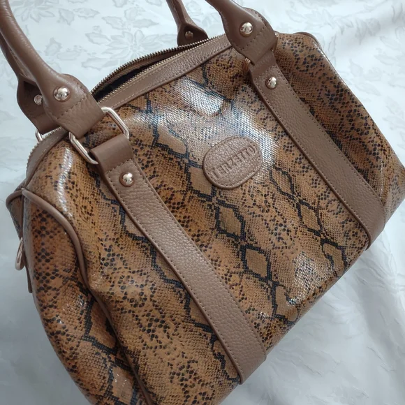 Terzetto Bags Genuine Leather Embossed Snake Croc Goldtone